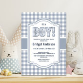 灰色と白の水牛の格子状の赤ちゃんシャワー 招待状