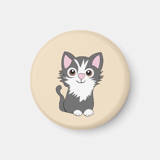 灰色と白の猫 マグネット (正面)