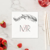 灰色と白の羽エレガントな結婚式 スタンダードカクテルナプキン (インサイチュ)