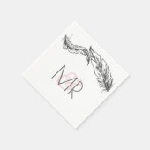 灰色と白の羽エレガントな結婚式 スタンダードカクテルナプキン (角)