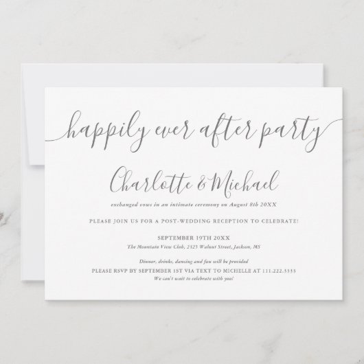 灰色と白はパーティーの後で幸結婚福 招待状 (正面)