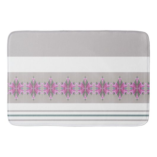 灰色と白ストライプのアクセント付パターン(の模様が)あるき バスマット (正面)