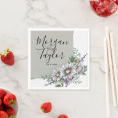 灰色と紫の水色の花 スタンダードカクテルナプキン (インサイチュ)