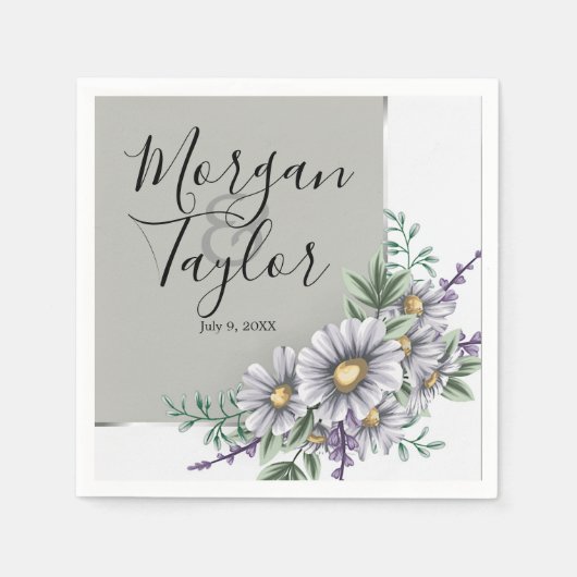灰色と紫の水色の花 スタンダードカクテルナプキン (正面)