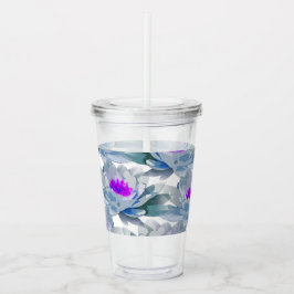 灰色と紫の花柄 アクリルタンブラー