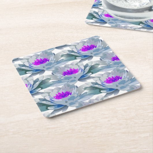 灰色と紫の花柄 スクエアペーパーコースター (アングル)