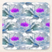灰色と紫の花柄 スクエアペーパーコースター (正面)