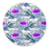 灰色と紫の花柄 セラミックノブ (正面)