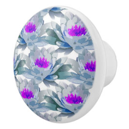 灰色と紫の花柄 セラミックノブ