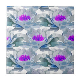 灰色と紫の花柄 タイル