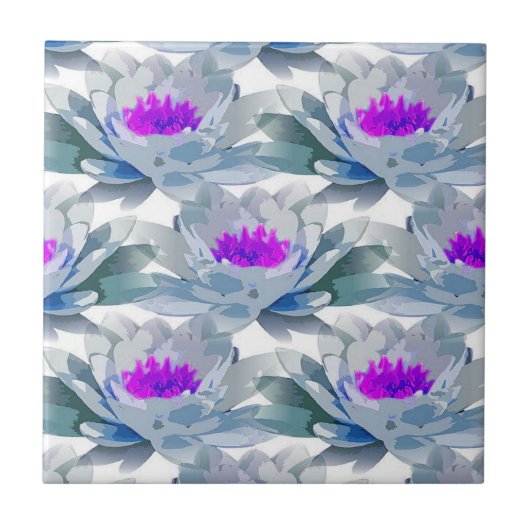 灰色と紫の花柄 タイル (正面)