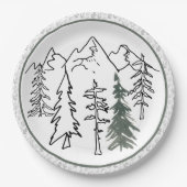 灰色と緑のミニマリスト屋外の山の木 ペーパープレート (正面)