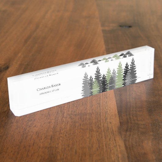 灰色と緑の常緑樹エレガントと素朴 デスクネームプレート (側面)