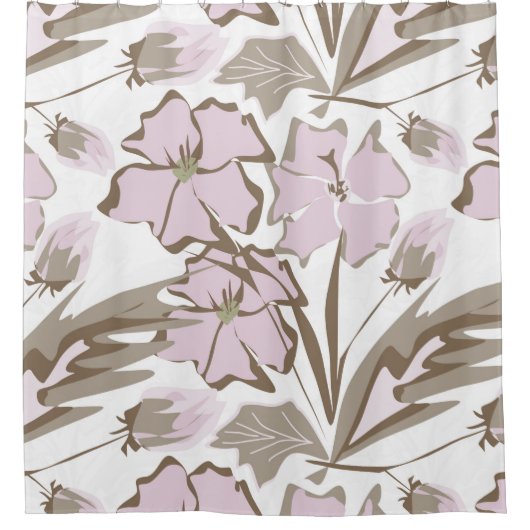 灰色と薄紫の花。 シャワーカーテン (正面)