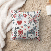 灰色と赤の北欧ポニーと花のパターン クッション (ブランケット)