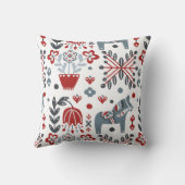 灰色と赤の北欧ポニーと花のパターン クッション (裏面)