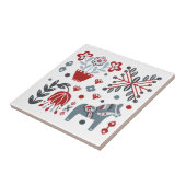 灰色と赤の北欧ポニーと花のパターン タイル (側面)