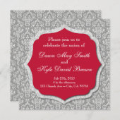 灰色と赤の結婚式招待状 招待状 (正面/裏面)