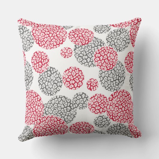 灰色と赤ヒョウの皮のプリント付き円 クッション (裏面)