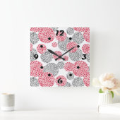 灰色と赤ヒョウの皮のプリント付き円 スクエア壁時計 (ホーム)