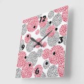 灰色と赤ヒョウの皮のプリント付き円 スクエア壁時計 (傾斜)