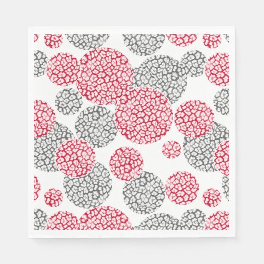 灰色と赤ヒョウの皮のプリント付き円 スタンダードランチョンナプキン (正面)