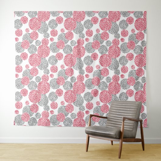 灰色と赤ヒョウの皮のプリント付き円 タペストリー (インサイチュ(横))