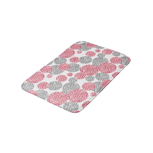 灰色と赤ヒョウの皮のプリント付き円 バスマット (アングル)