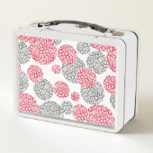 灰色と赤ヒョウの皮のプリント付き円 メタルランチボックス (裏面)