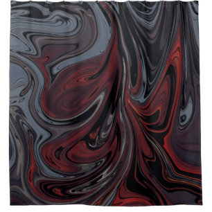 灰色と赤色の抽象芸術絵画の シャワーカーテン