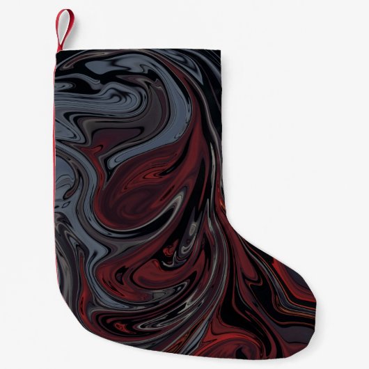 灰色と赤色の抽象芸術絵画の スモールクリスマスストッキング (正面)