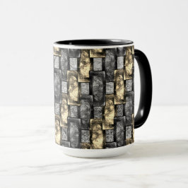 灰色と金色の染み、長方形の破片を彫った マグカップ