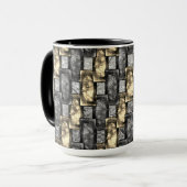 灰色と金色の染み、長方形の破片を彫った マグカップ (正面左)