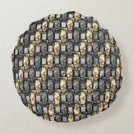 灰色と金色の染み、長方形の破片を彫った ラウンドクッション