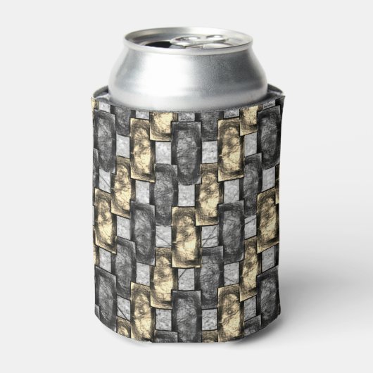 灰色と金色の染み、長方形の破片を彫った 缶クーラー (缶正面)