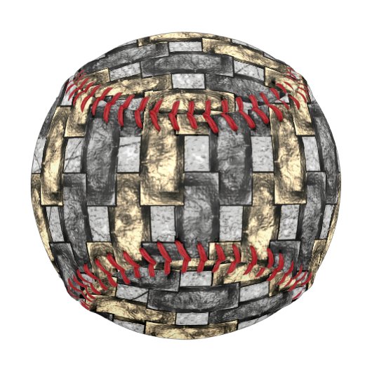 灰色と金色の染み、長方形の破片を彫った 野球ボール (裏面)