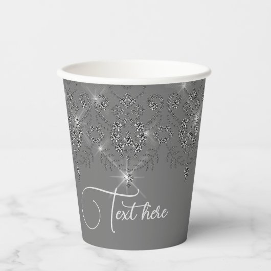 灰色と銀のレースの輝くエレガントダイヤモンド 紙コップ (正面)
