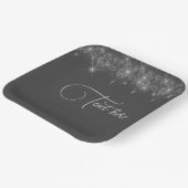 灰色と銀のレースの輝エレガントき ペーパープレート (傾斜あり)