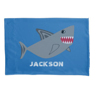 灰色と青のサメのキッズフィッパーソナライズされたク 枕カバー