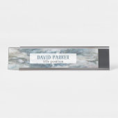 灰色と青の大理石模様 デスクネームプレート (正面)