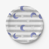 灰色と青の月と星の赤ちゃんシャワー ペーパープレート (正面)