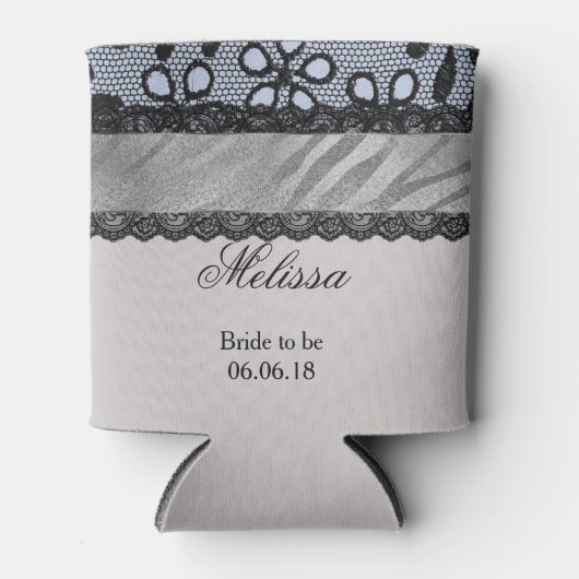 灰色と青フェイク黒レースのよう 缶クーラー (正面)