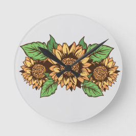 灰色と黄色のひまわり時計 ラウンド壁時計