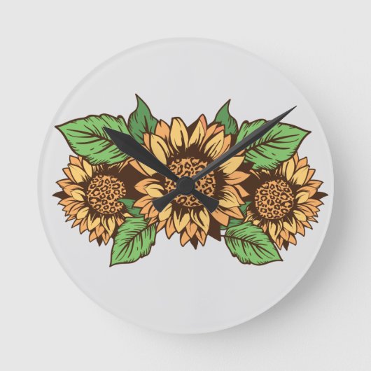 灰色と黄色のひまわり時計 ラウンド壁時計 (正面)