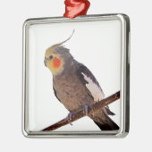 灰色と黄色のコックティエルペットの鳥の色の写真 メタルオーナメント (左)