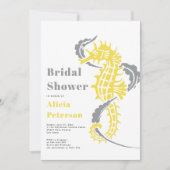 灰色と黄色のシーホースビーチブライダルシャワー 招待状 (正面)
