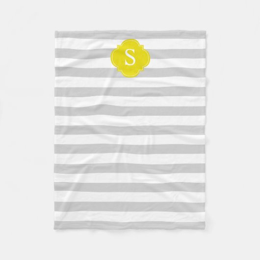 灰色と黄色のストライプモノグラム フリースブランケット (正面)