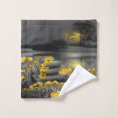 灰色と黄色のチューリップ、夕日のあるデイジー バスタオルセット (ウォッシュタオル)