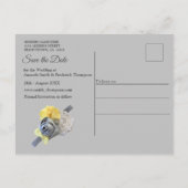 灰色と黄色のチューリップ、夕日のあるデイジー 案内ポストカード (裏面)