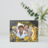 灰色と黄色のチューリップ、夕日のあるデイジー 案内ポストカード (スタンド正面)